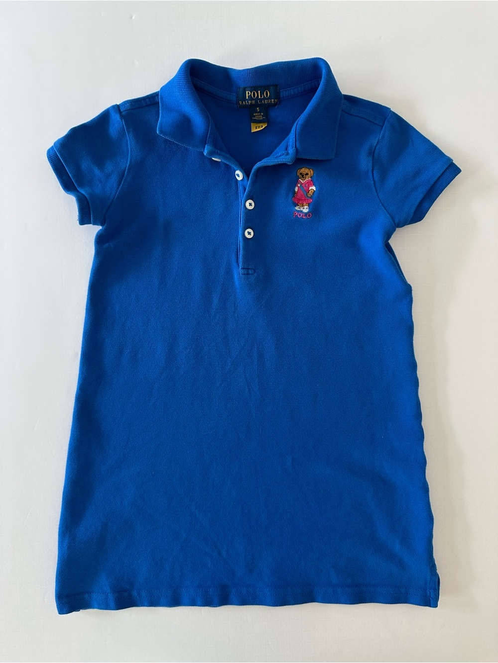 Polo Ralph Lauren Girls Blue Polo Dress With Embroidered Bear Size 5